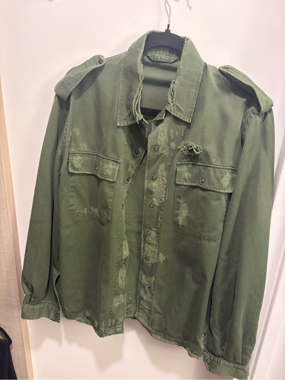 Women's Distressed Military Field Jacket - Olive Green